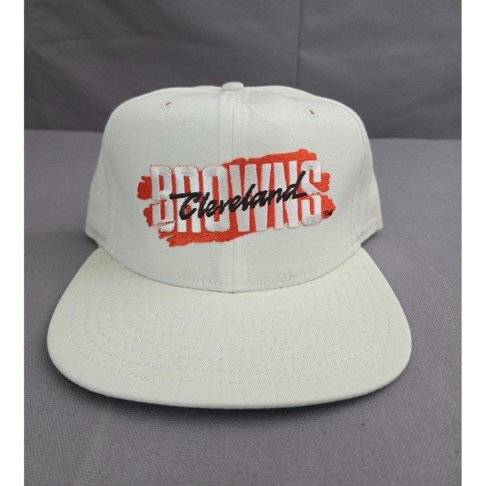 Vintage Cleveland Brown Hat Mens Snapback White Orange NFL Cap Brush Stroke 90s